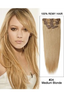 16” 11pcs #24 Medium Blonde Straight Clip in Remy Human Hair Extensions 16” 11pcs #24 Medium Blonde Straight Clip in Remy Human Hair Extensions